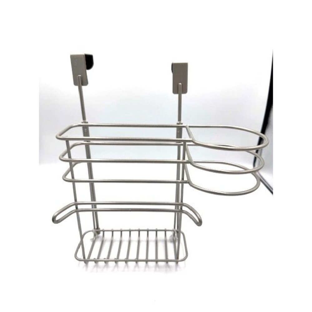 NWOT Over-The-Door Stainless Steel Hairdryer Caddy With Basket - Picture 2 of 2